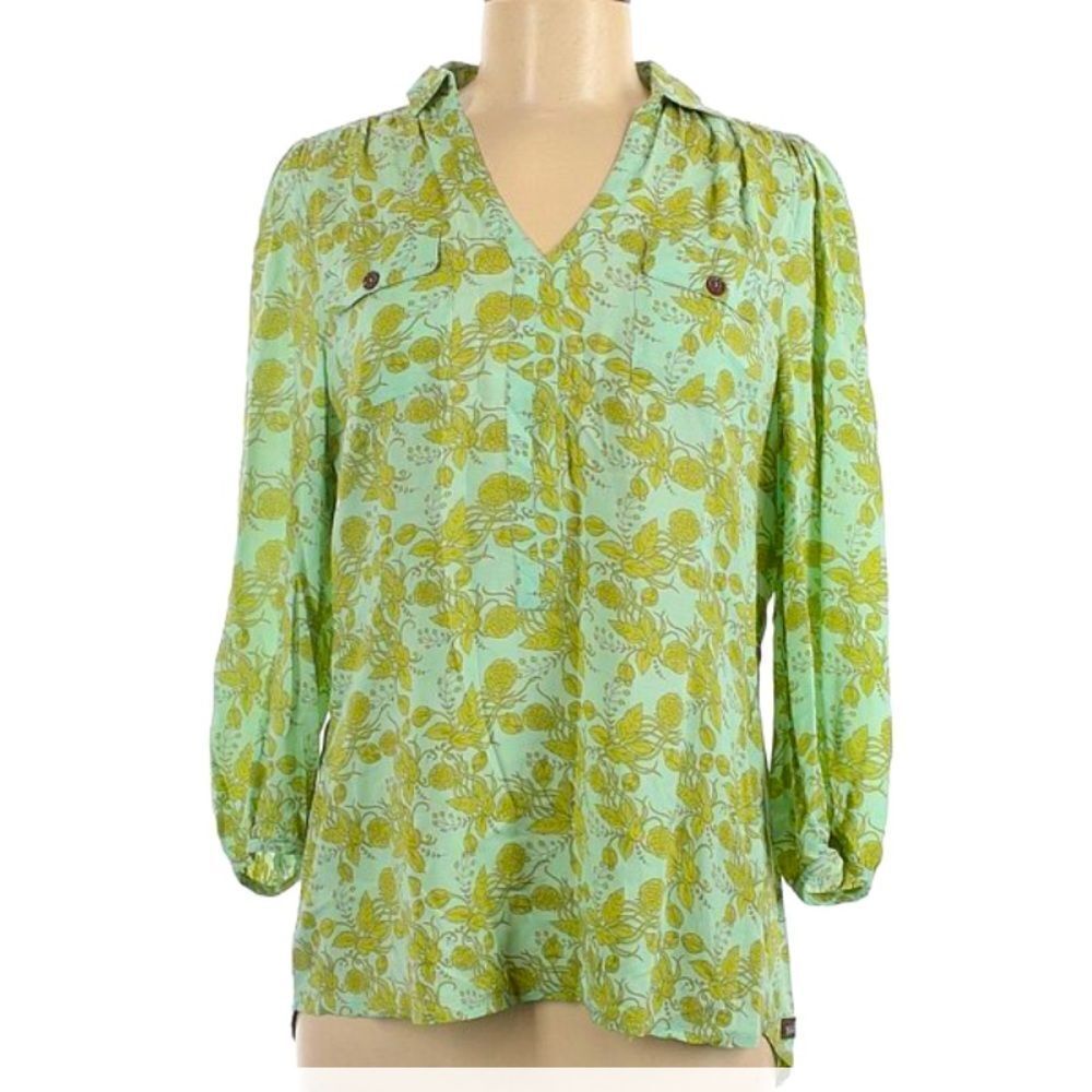 Matilda Jane 3/4 Sleeve Blouse Green with leaf print Medium Tunic Pullover - Picture 1 of 8
